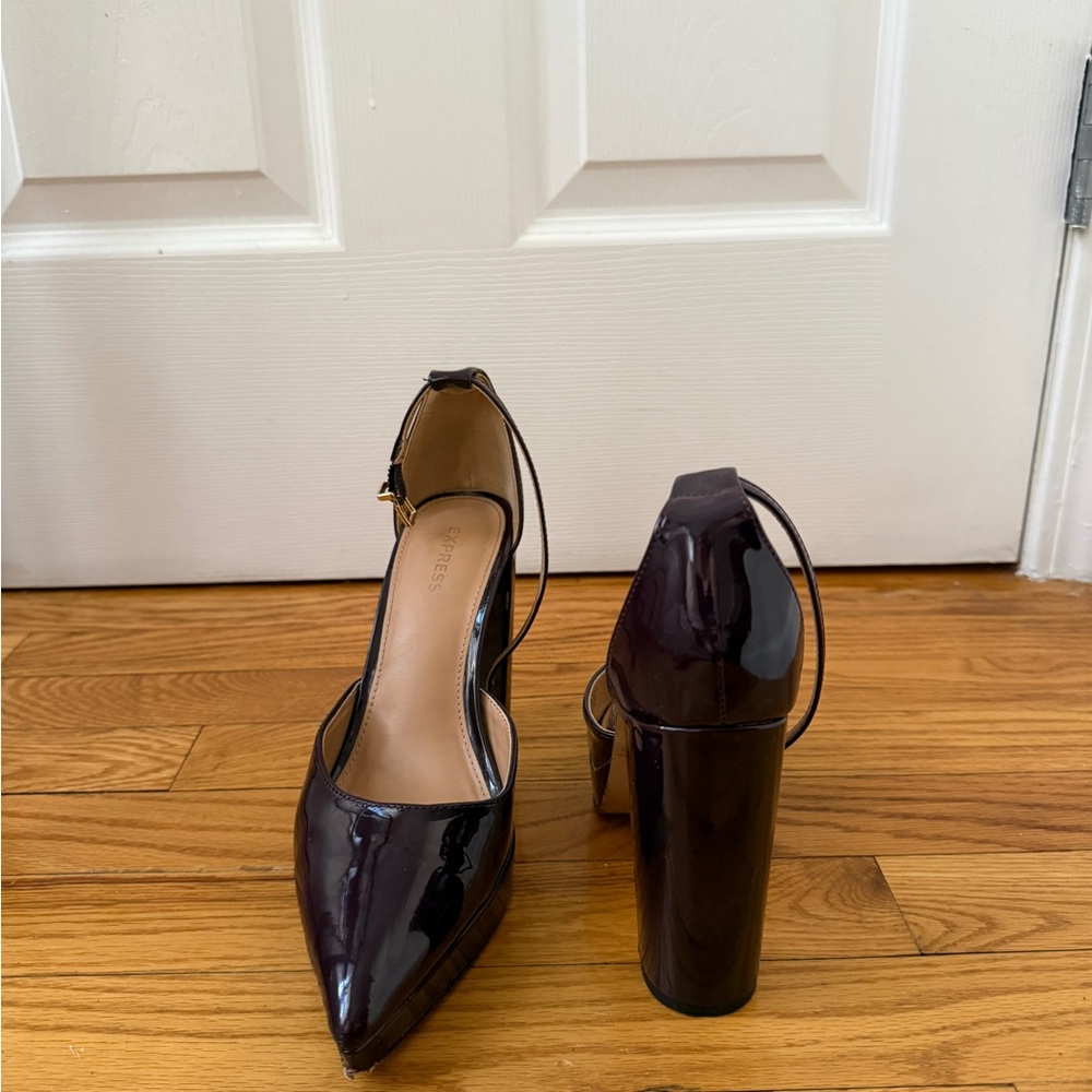 Express Patent Pointed-Toe Block Heels in Plum